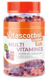 Gommes Multikids X45 - Complément Alimentaire - Gommes Multivitamines Enfants Dès 4 Ans - Vitalité & Croissance (1) - 45 Gommes - Goût Raisin/Fraise - Pot 45 gommes
