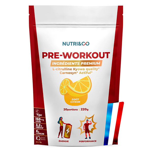 Nutri&Co Pré-Workout avec L-Citrulline, Carnosyn & Caféine - 220g Vegan