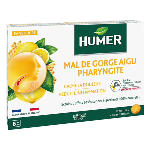 Mal de Gorge Aigu Pharyngite Arôme Miel Citron dès 6 ans 20 pastilles