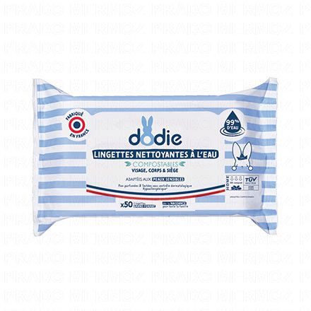 Lingettes nettoyantes à l'eau compostables x50