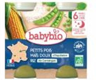 Bonne Nuit Maïs Doux Petits Pois Riz 6 Mois et + Bio 2 Pots de 200 g - Carton 2 pots de 200 g