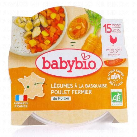 Repas du Midi - Petit plat Légumes à la Basquaise, poulet fermier du Poitou 260g dès 15 mois