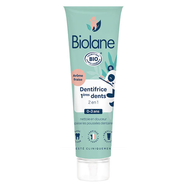 - Dentifrice Bio - Bébé - Nettoie les 1ères dents - goût fraise - 50 ml