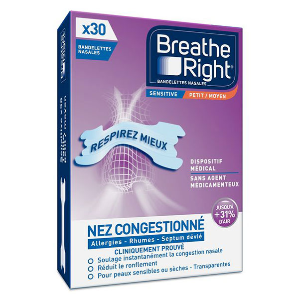 Bandelettes Nasales Petit Moyen Sensitive Nez Congestionné 30 unités
