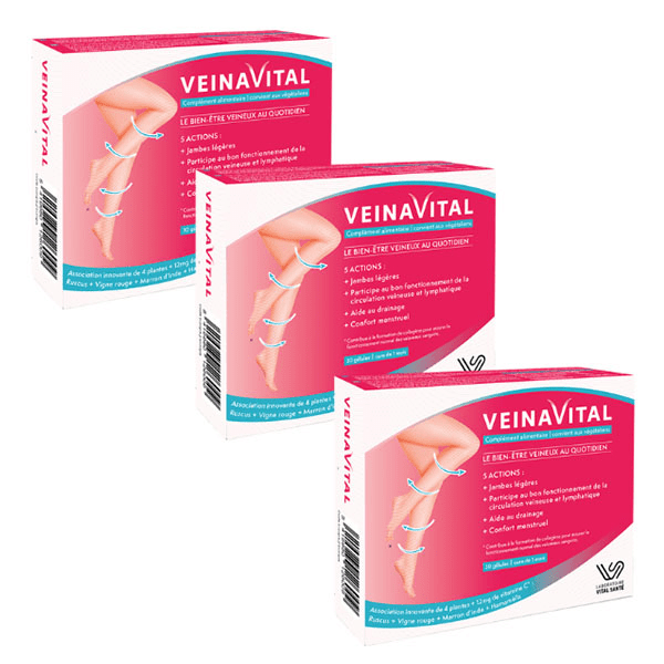  Veinavital,  jambes légères, lot de 3 mois de cure (90 gélules)