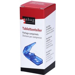 coupe-comprimés bleu avec compartiment de récupération