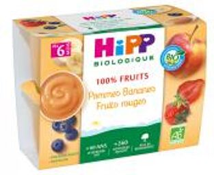 100% Fruits Pommes Bananes Fruits Rouges dès 6 Mois Bio 4 Pots - Carton 4 pots de 100 g