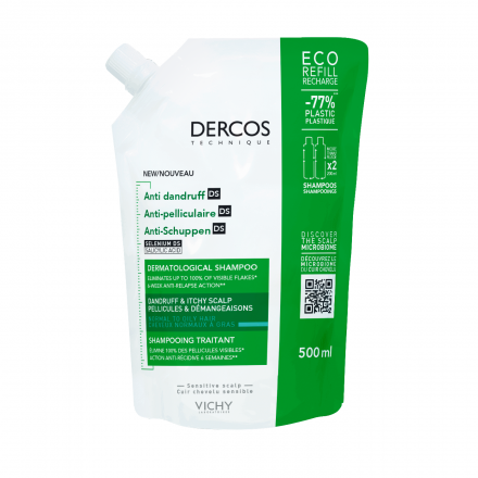 Dercos anti-pelliculaire - Shampooing traitant cheveux normaux à gras eco-recharge 390ml