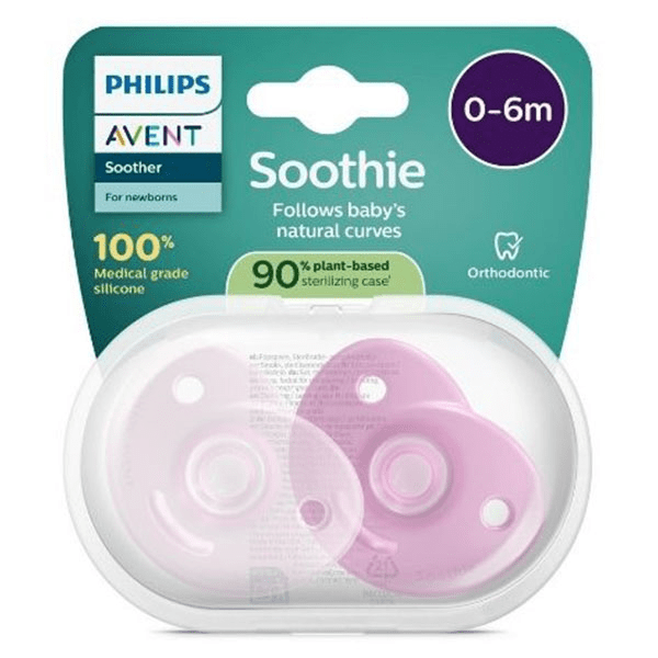 Lot 2 sucettes Soothie Heart silicone médical sans BPA, 0-6M rose