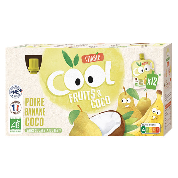 Cool Fruits Gourdes Poire Banane Lait de Coco Bio Lot de 12 x 85g