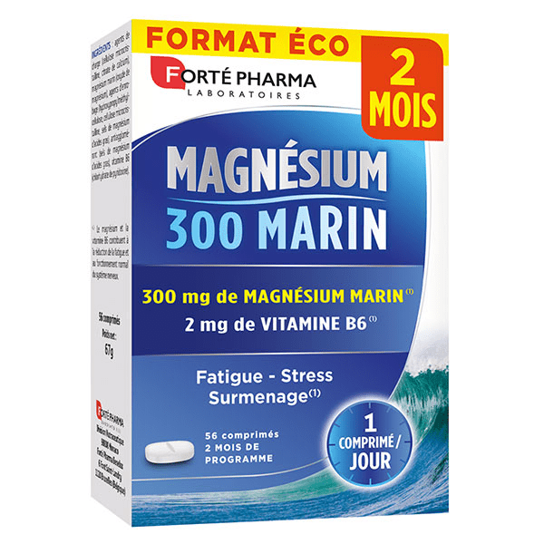 Magnésium 300 Marin Vitamine B6 Stress Fatigue 56 comprimés 2 mois