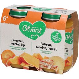 Olvarit | Petit Pot | Repas Bébé Dès 6 Mois | Poulet Citrouille Carotte