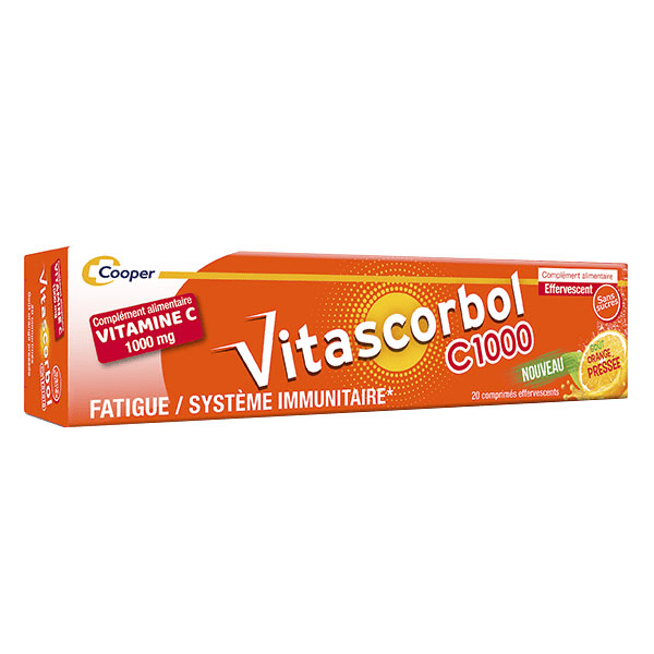  Vitamine C 1000 mg - Goût Orange Pressée - 20 comprimés effervescents