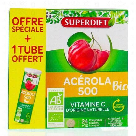 acerola 500 bio 24 comprimés sécables + 12 à croquer