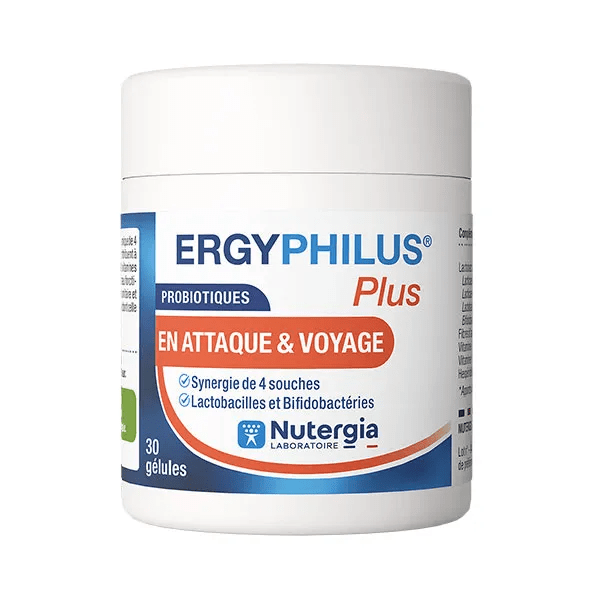 Ergyphilus Plus Probiotiques en attaque et voyage 30 gélules