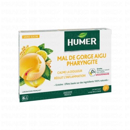 Mal de Gorge Aigu Pharyngite miel citron 20 pastilles sans sucre