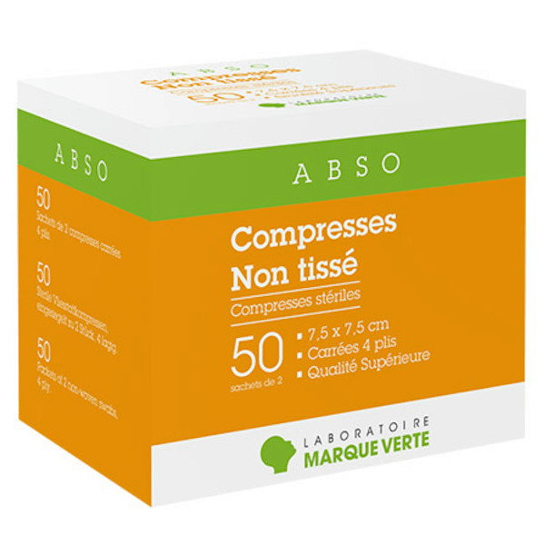 Abso Compresses Stériles Non Tissé 7,5cm x 7,5cm 100 compresses
