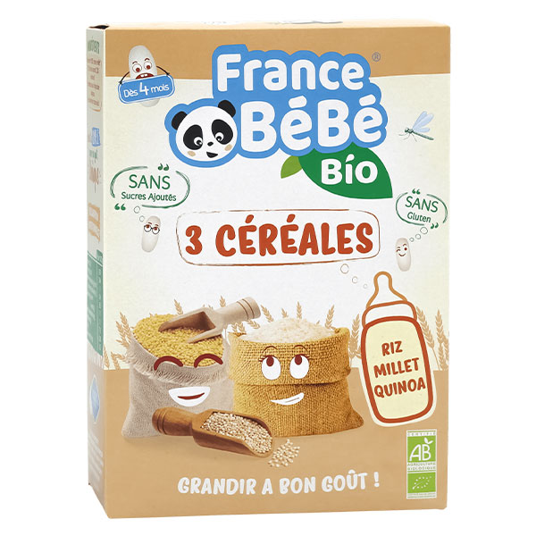 3 Céréales en Poudre Riz Millet Quinoa +4m Bio 200g