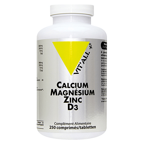 Calcium Magnésium Zinc Bisglycinate Vitamine D3 - 250 comprimés