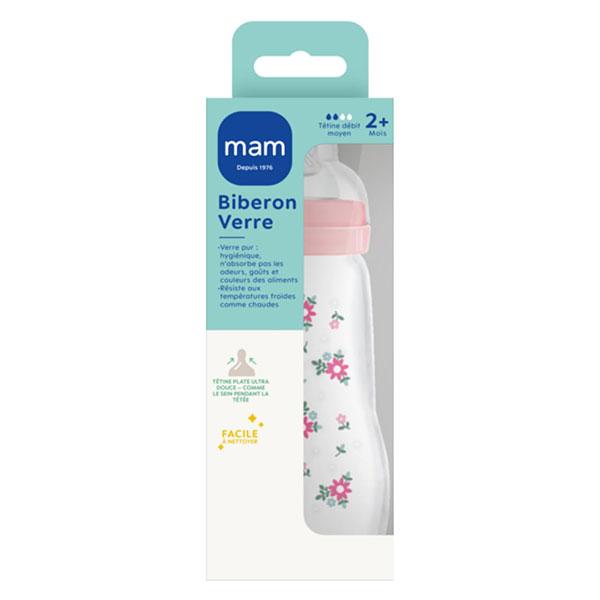 Biberon Verre +2m Fleurs 260ml