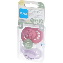 Original Pure Tétines en silicone à motif rose-rose 6-16 mois