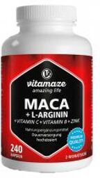 Maca Extrait 4:1 à Haute Dose + L-Arginine + Vitamines + Zinc 240 Capsules - Pot 240 capsules