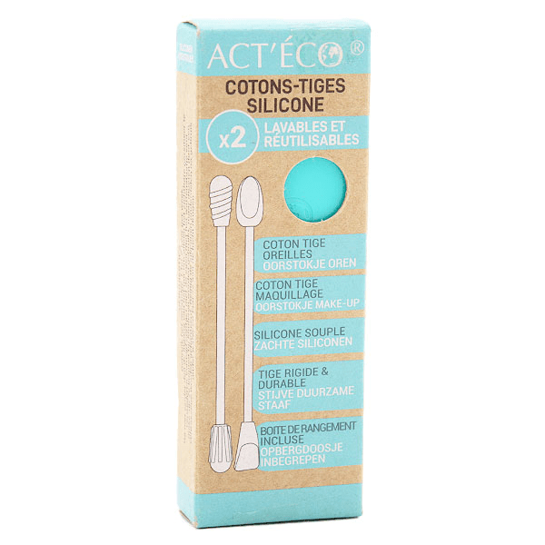 Act'Éco Double Coton Tige Réutilisable Silicone et Embout Maquillage Bleu Pastel