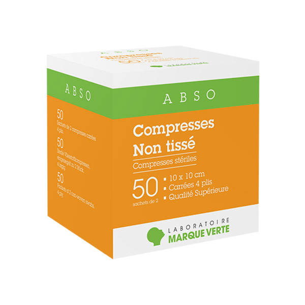 Compresses Stériles en Non Tissé 10cm x 10cm 50 x 2 compresses