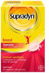 Boost Vitamines Minéraux Guarana Action Coup de Fouet 20 Comprimés Effervescents - Boîte 20 comprimés effervescents