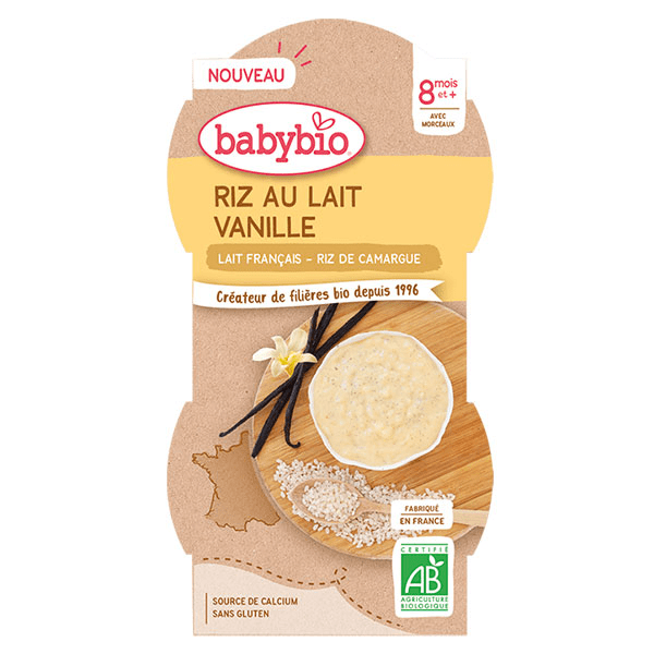 Desserts Lactés Bol Riz au Lait Vanille +8m Bio Lot de 2 x 100g