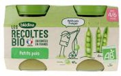Blédina Les Récoltes Bio Petits Pois 4/6 Mois Bio 2 POTS - Carton 2 pots de 130 g