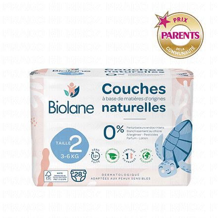 Couches naturelles zéro fuites 12h taille 2 - 3à6kg x28 couches