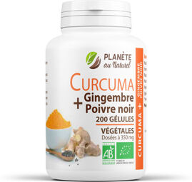 Curcuma, Gingembre et Poivre noir - 350 mg - 200 gélules végétales