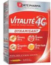 Vitalité 4 g Dynamisant - Booster d'Énergie - 20 Ampoules - Boîte 20 ampoules de 10 ml