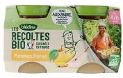 Blédina Les Récoltes Bio Pommes Poires Dès 4/6 Mois Bio 2 POTS - Carton 2 pots de 130 g