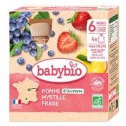 Pomme Fraise Myrtille 6 Mois et + Bio 4 Gourdes de 90 g - Boîte 4 gourdes de 90 g