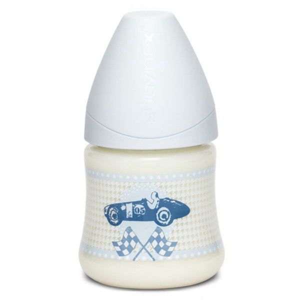 Biberon Silicone Physiologique Voiture Drapeau Bleu Débit Moyen 0-6m 150ml