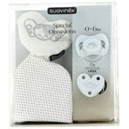 Suavinex™ Ensemble sucette blanche blanche 0-6m latex blanc + Love Clip + nounours Doudou Broche Doudou