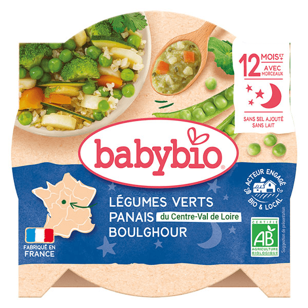 Repas Soir Assiette Légumes Verts Panais Boulghour +12m Bio 230g