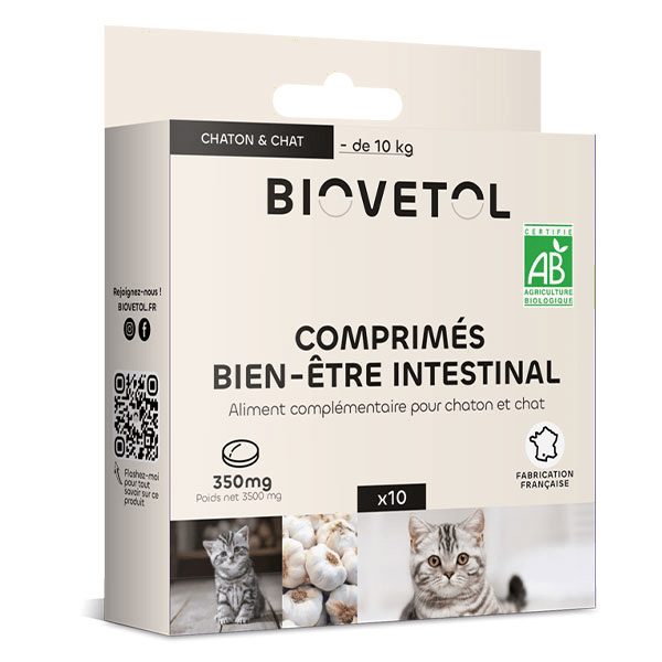 Comprimés Bien-être Intestinal Chat et chaton Bio x10