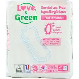 Love & Green Serviettes Hypoallergéniques Maxi Normal 16uts