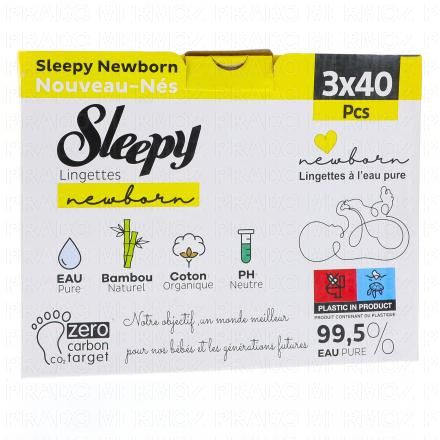 Lingettes nouveau né à l’eau pure lot de 3 sachets * 40 lingettes
