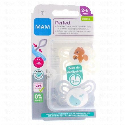 Sucettes 2-6 mois perfect silicone blanc / bleu clair