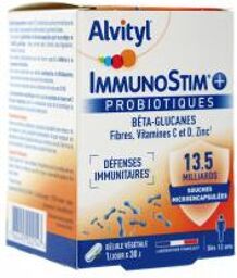 Immunostim + Gélules - Probiotiques Bêta-Glucanes Fibres Vitamine c et d Zinc - Dès 12 Ans - 30 Gélules - Pot 30 gélules
