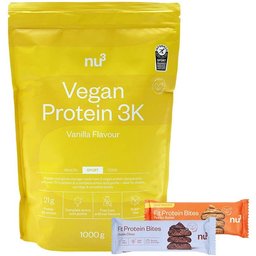 Vegan Protein 3K Shake, Vanille + Fit Protein Bites Peanut Butter + Fit Protein Bites Double-Choc