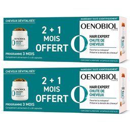 Oenobiol Hair Expert Chute de Cheveux LOT DE 3 - Formule concentrée - Favorise la croissance - Préserve la densité des cheveux - Complément alimentaire - 3x60 capsules - Programme 3 mois