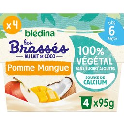 Blédina Brassés 100% Végétal Lait de Coco, Pomme et Mangue 4x95g