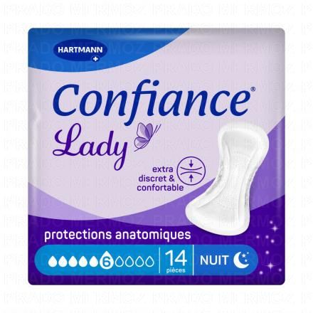 Confiance Lady Protection hygiéniques anatomiques 14 pièces 6 gouttes nuit