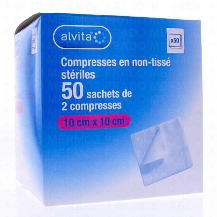 Compresses en non-tissé stériles taille 10 * 10 cm - 50 sachets de 2 compresses