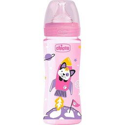 Well Being Biberon Silicone Débit Moyen Rose +4M 330ml